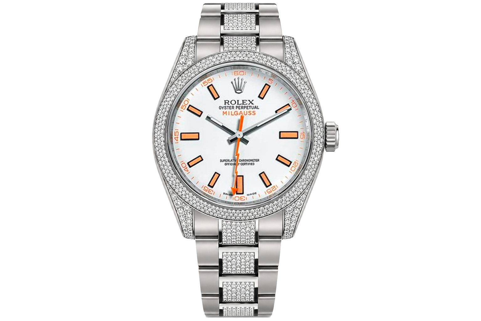 Rolex Milgauss Diamonds Bianco — blackened