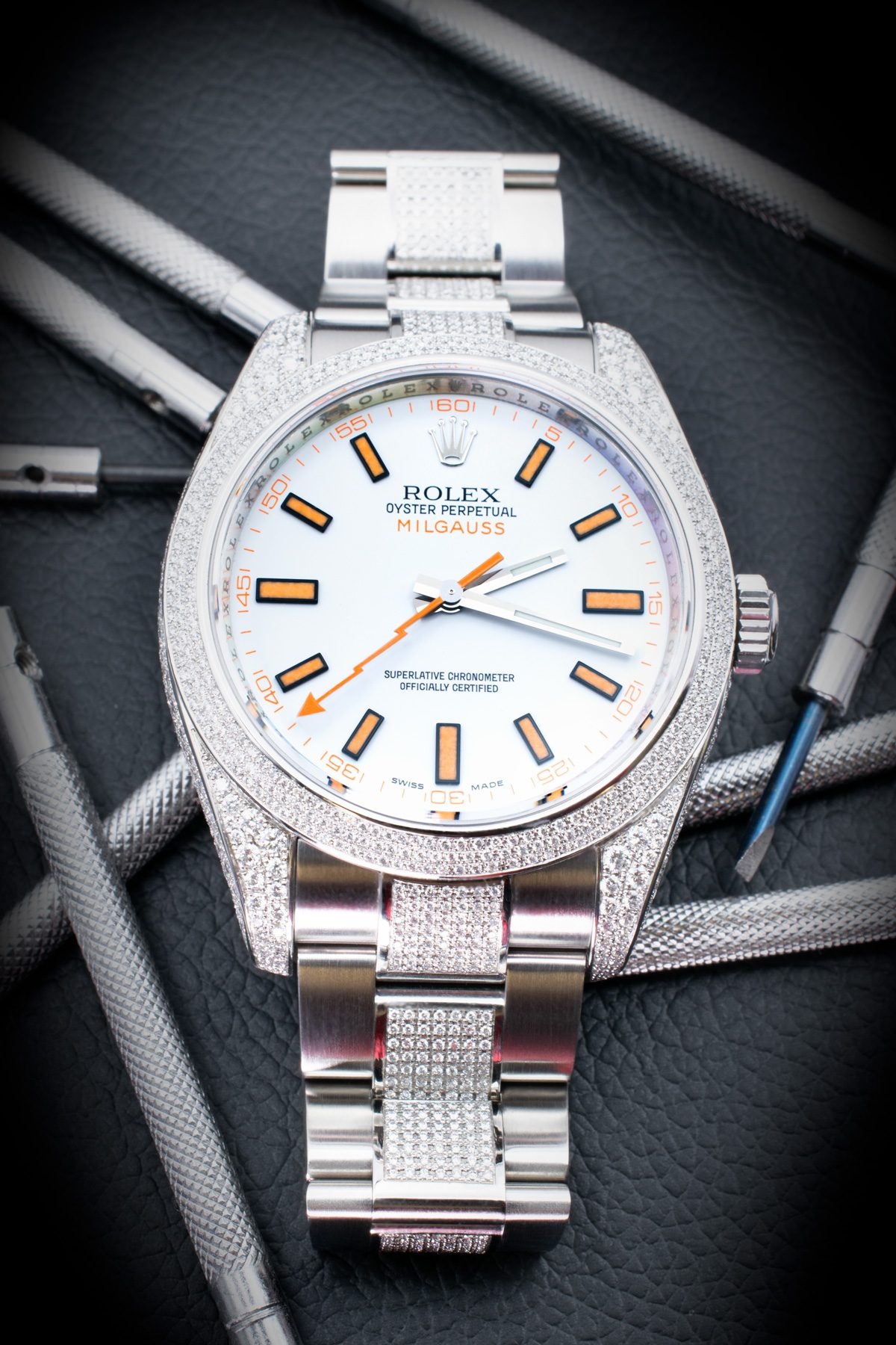 Rolex Milgauss Diamonds Bianco — dettaglio
