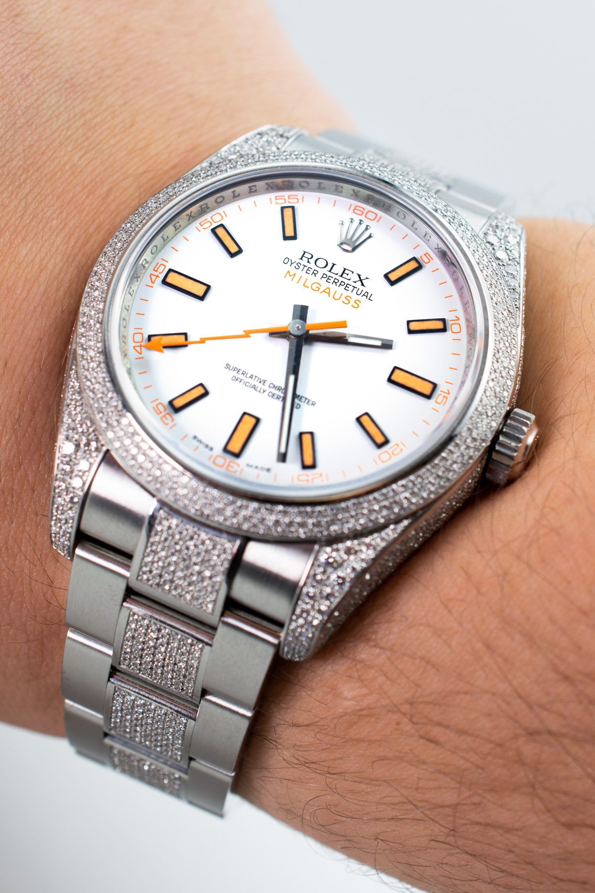 Rolex Milgauss Diamonds Bianco — dettaglio