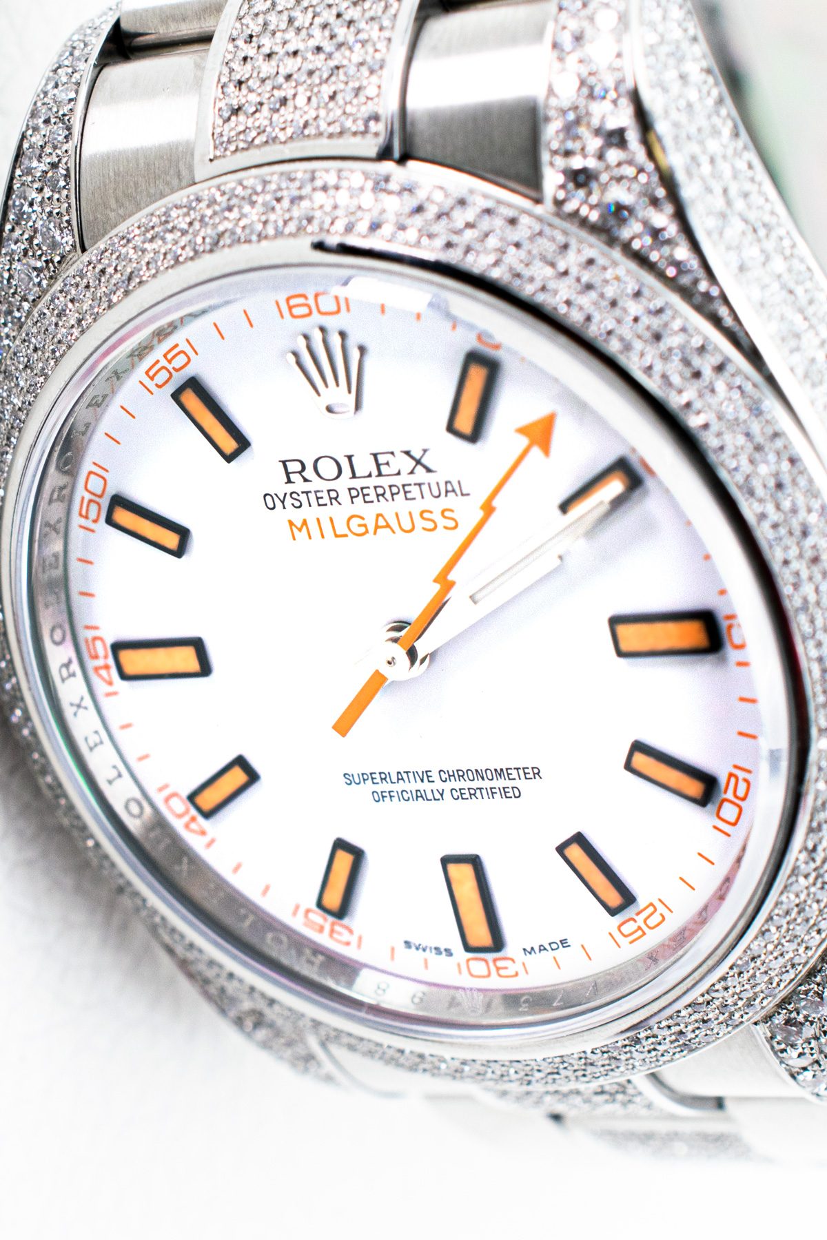 Rolex Milgauss Diamonds Bianco — dettaglio